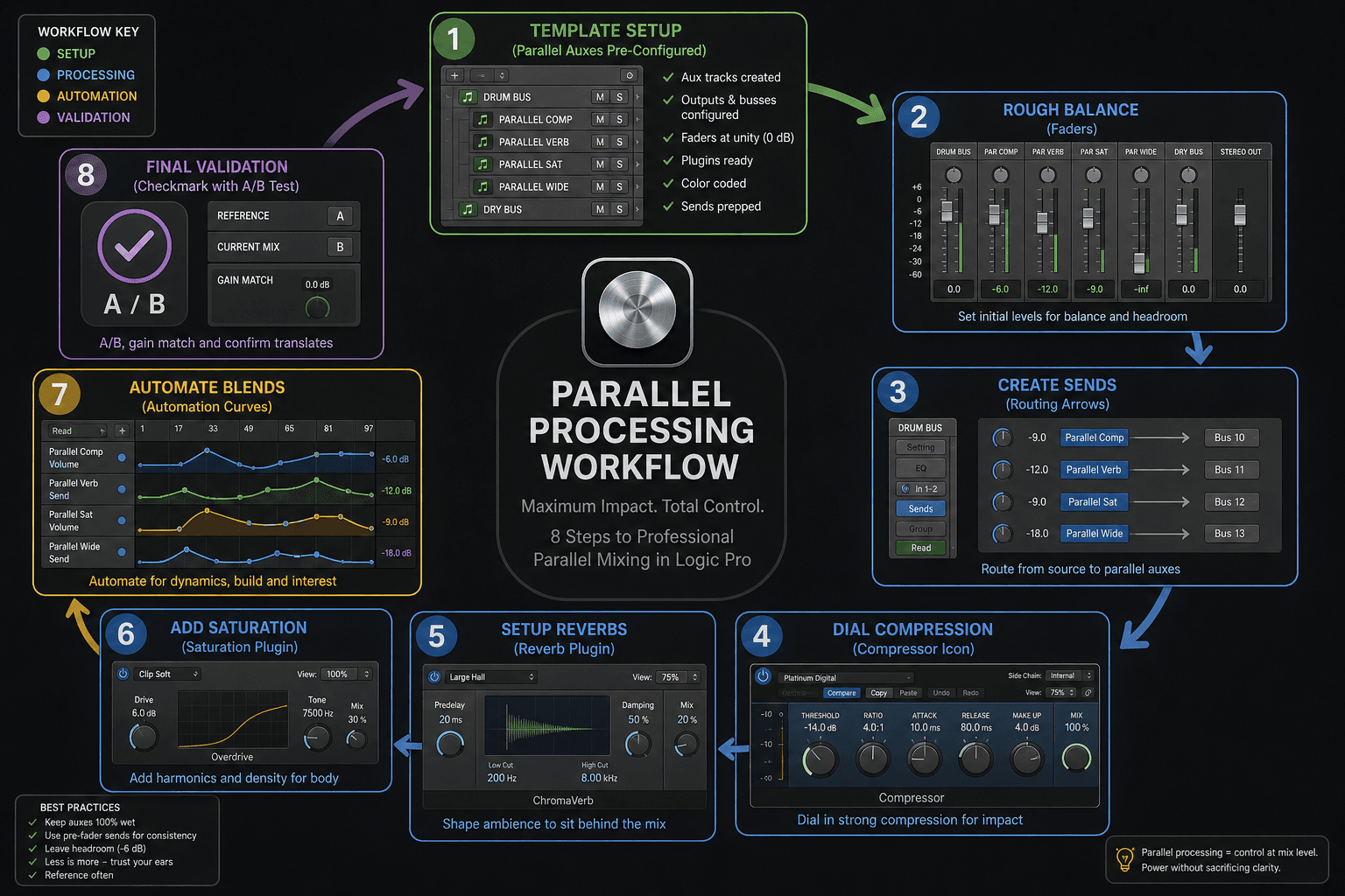 Logic Pro parallel compression bus with automation on the wet channel