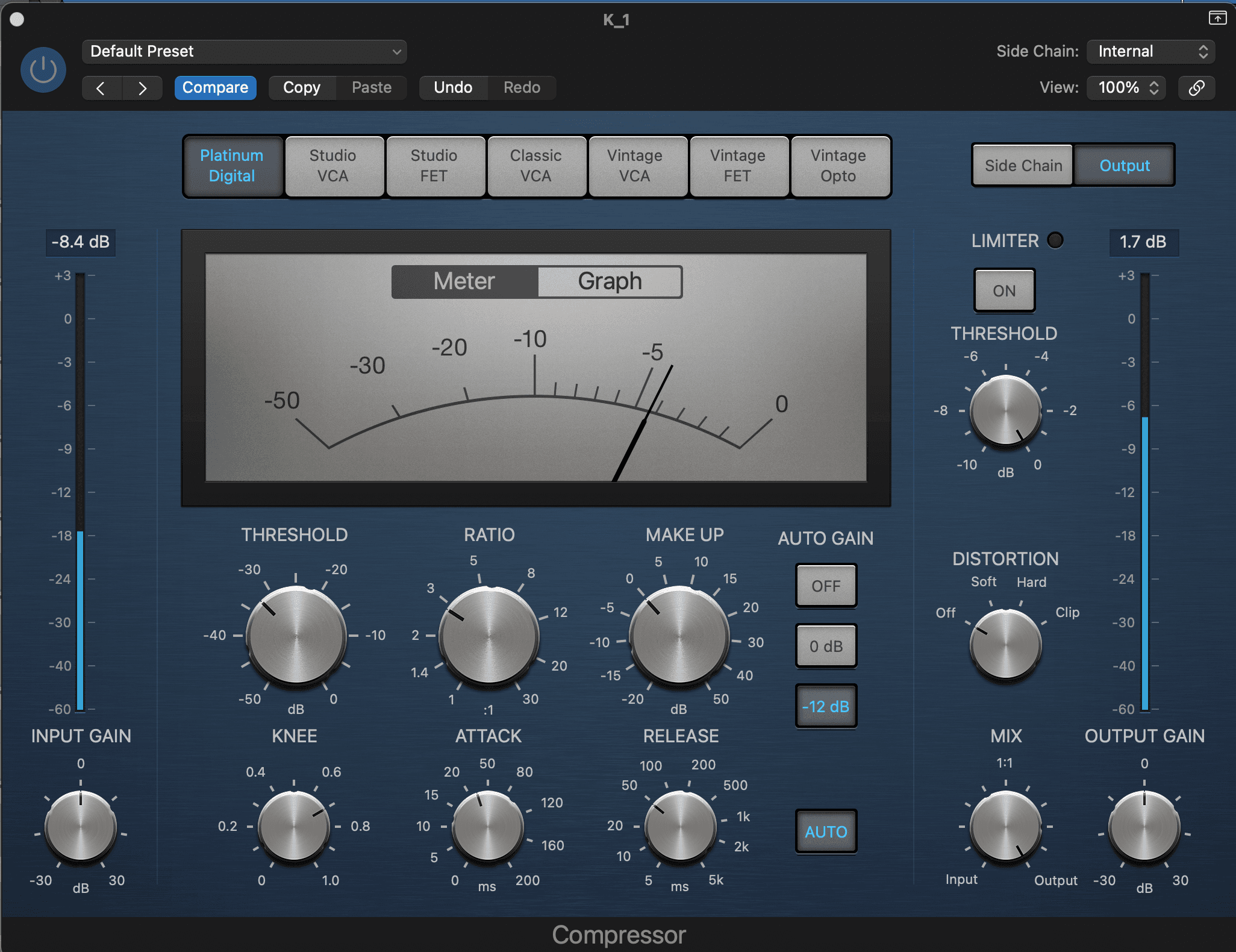 Logic Pro compressor with threshold automation curve