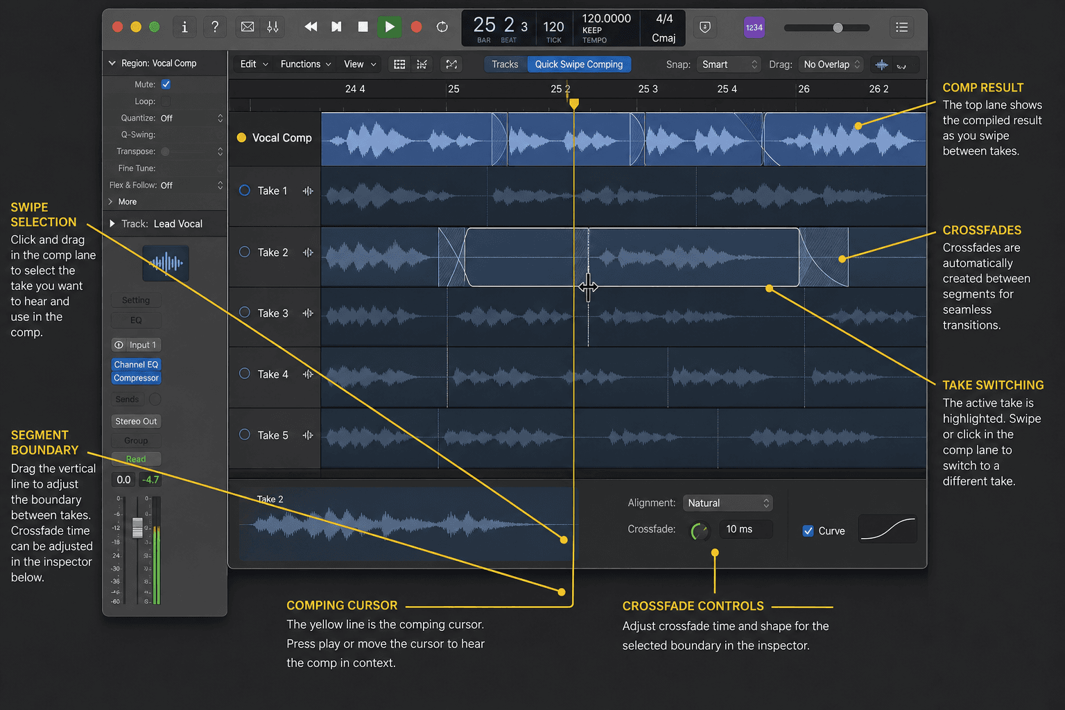 Logic Pro showing region-based automation following regions