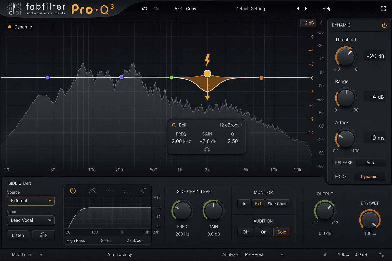 Logic Pro de-esser with frequency and threshold automation
